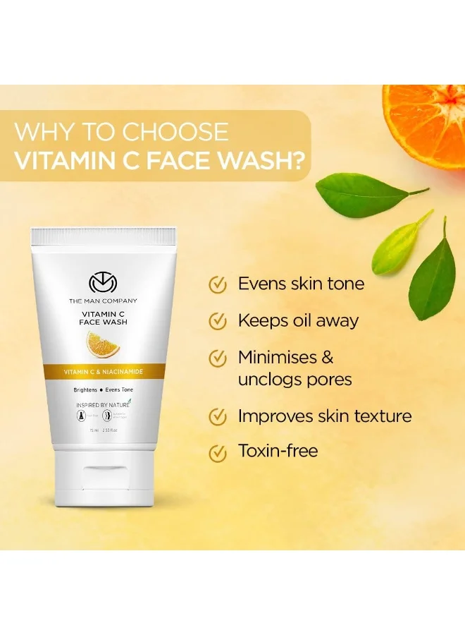 The Man Company The Man Company Skin Brightening Vitamin C Face Wash with Turmeric and Niacinamide For Clean, Bright & Soft Skin I Oil Free Look I Unclog Pores, Instant Glow | Paraben Free - 75 ml